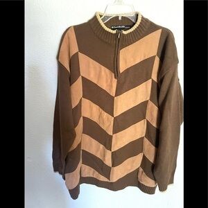 SYLLABLES mens vintage brown wool blend pattern pullover sweater cardigan -XL